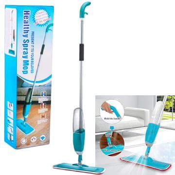 Mop plat cu pulverizator si recipient solutie de 1L, Albastru