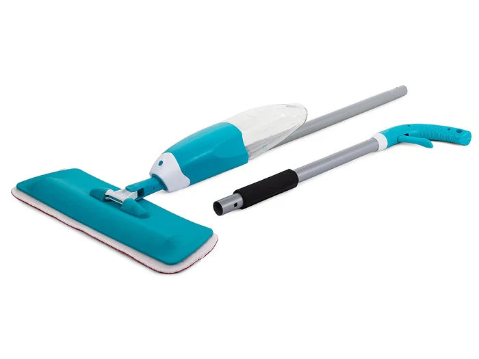 Mop plat cu pulverizator si recipient solutie de 1L, Albastru