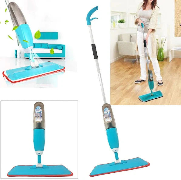 Mop plat cu pulverizator si recipient solutie de 1L, Albastru