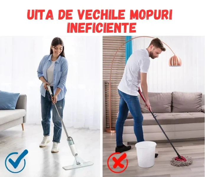 Mop plat cu pulverizator si recipient solutie de 1L, Albastru