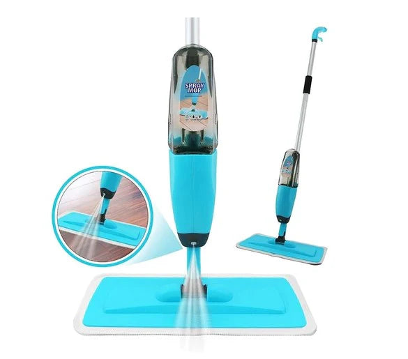 Mop plat cu pulverizator si recipient solutie de 1L, Albastru