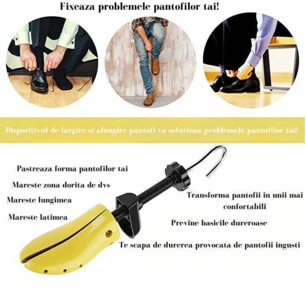 Set 2 x Dispozitiv pentru largit si alungit pantofii, din plastic dur, galben