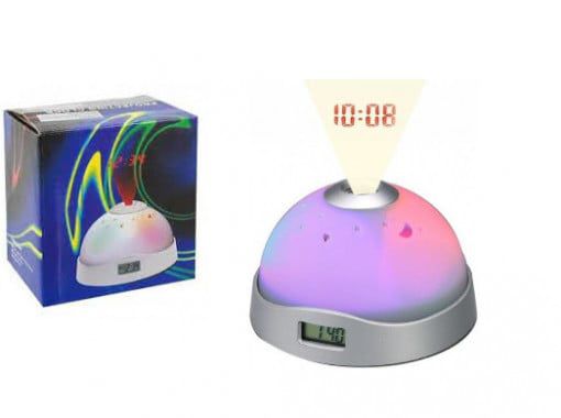 Ceas desteptator cu proiectie pe tavan, lumini colorate, LED, fara baterii