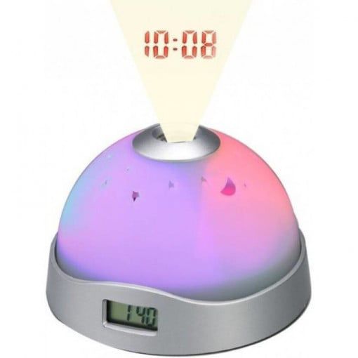 Ceas desteptator cu proiectie pe tavan, lumini colorate, LED, fara baterii