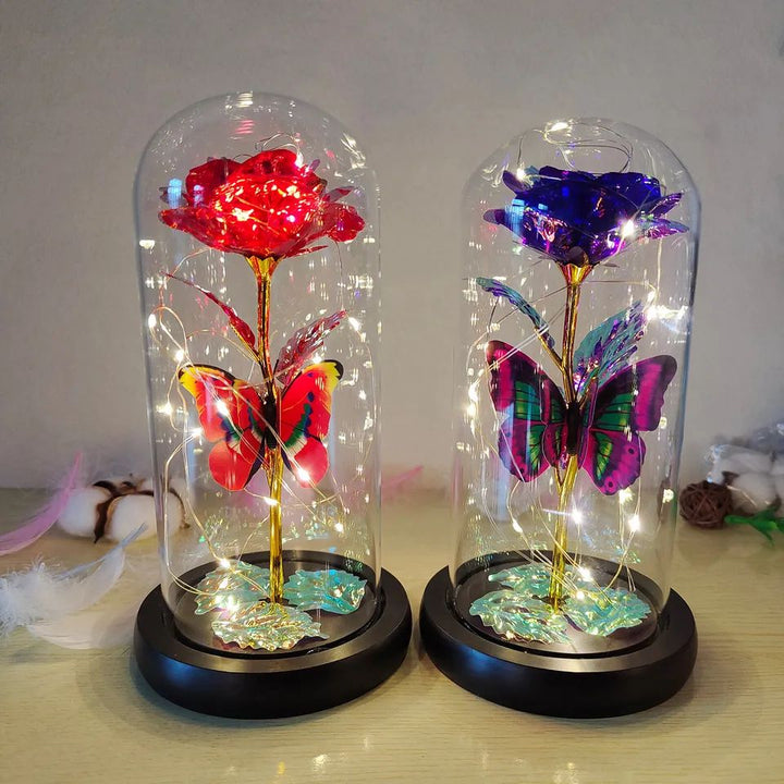 Set Accesorii Decorative, Trandafir in Cupola de Sticla cu LED, Multicolor