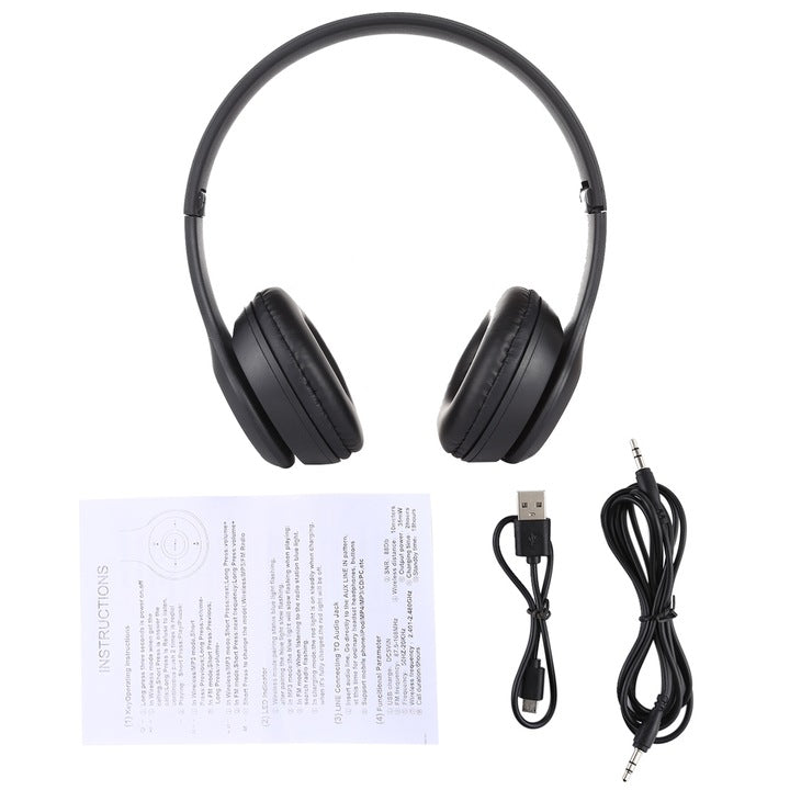 Casti wireless Over-Ear, pliabile, Bluetooth, suport MP3 & FM, microfon incorporat, mufa audio de 3 5mm, functionalitate de apel versatila, negru