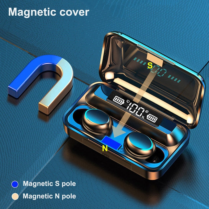 Casti Bluetooth Telefon, Wireless fara fir, F9-5 TWS, Bluetooth 5.0, Control Tactil Touch One-click control, 8D HiFi Sound, Gaming, Display LED, Rezistenta la apa IPX-7, Anulare Zgomot
