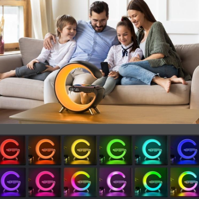Statie incarcare wireless 3 in 1 cu lampa RGB si boxa bluetooth, control aplicatie