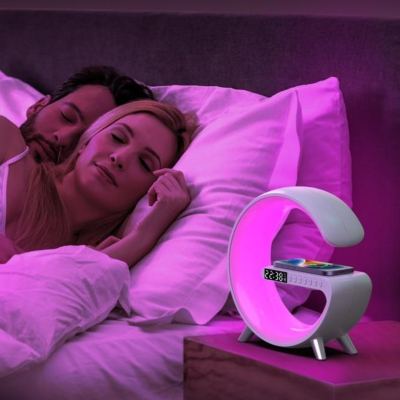 Statie incarcare wireless 3 in 1 cu lampa RGB si boxa bluetooth, control aplicatie